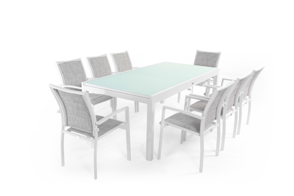 שולחן וכיסאות אוכל מאלומיניום לבן לגינה ליאן